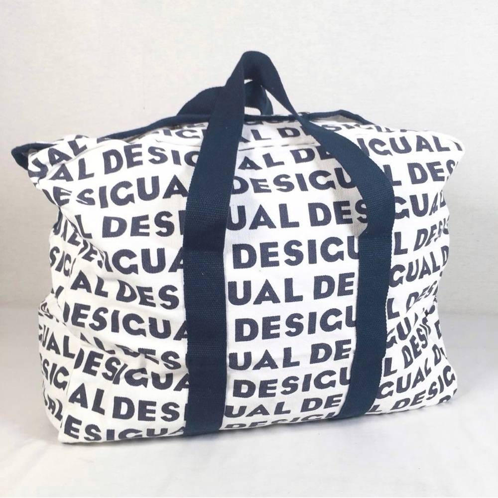 DESIGUAL Boston Canvas Tote Bag - Navy/ White